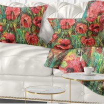 Designart Red Poppies Watercolor Drawing - Floral Throw Pillow - 12x20