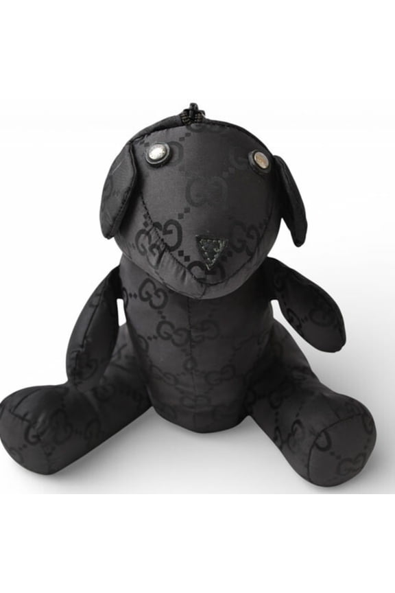 Pre-Owned Gucci Teddy Bear Pouch, GUCCI Nylon, GG Pattern, Black, 223669