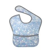Bingfone Mess-Proof Baby Bib - Waterproof Bib For Baby Boy Or Girl With Food Catcher Pocket, Unisex-White Bule Glitter