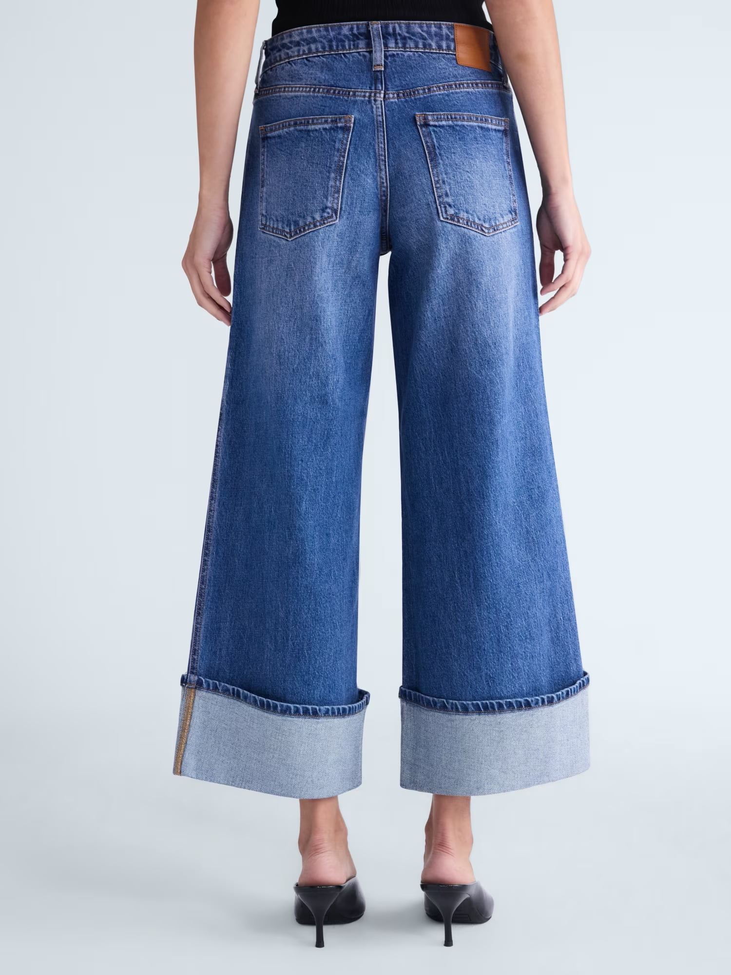 Scoop Women's and Women's Plus Mid Rise Cuffed Wide Leg Jeans, Sizes 0-28W