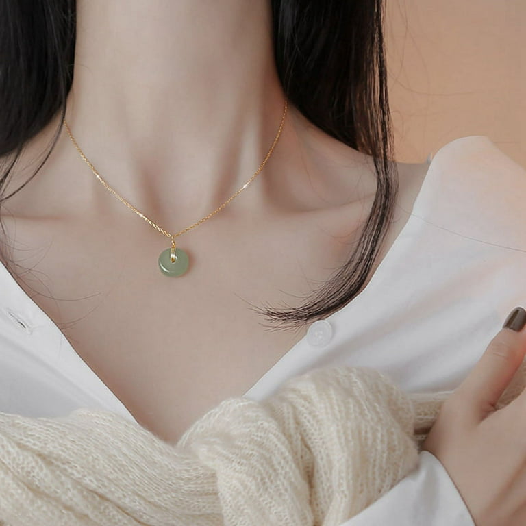 PWFE Round Imitation Hetian Jade Pendant Necklaces For Women Trendy Fine  Jewelry Safe Buckle Necklace Clavicle Chain 