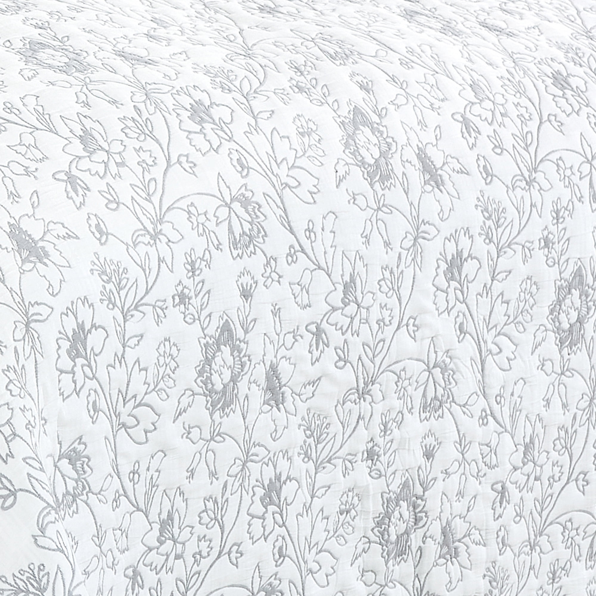 Gray & White Subtle Floral Pattern 3-Piece Reversible Cotton Matelasse Bedspread Set,King