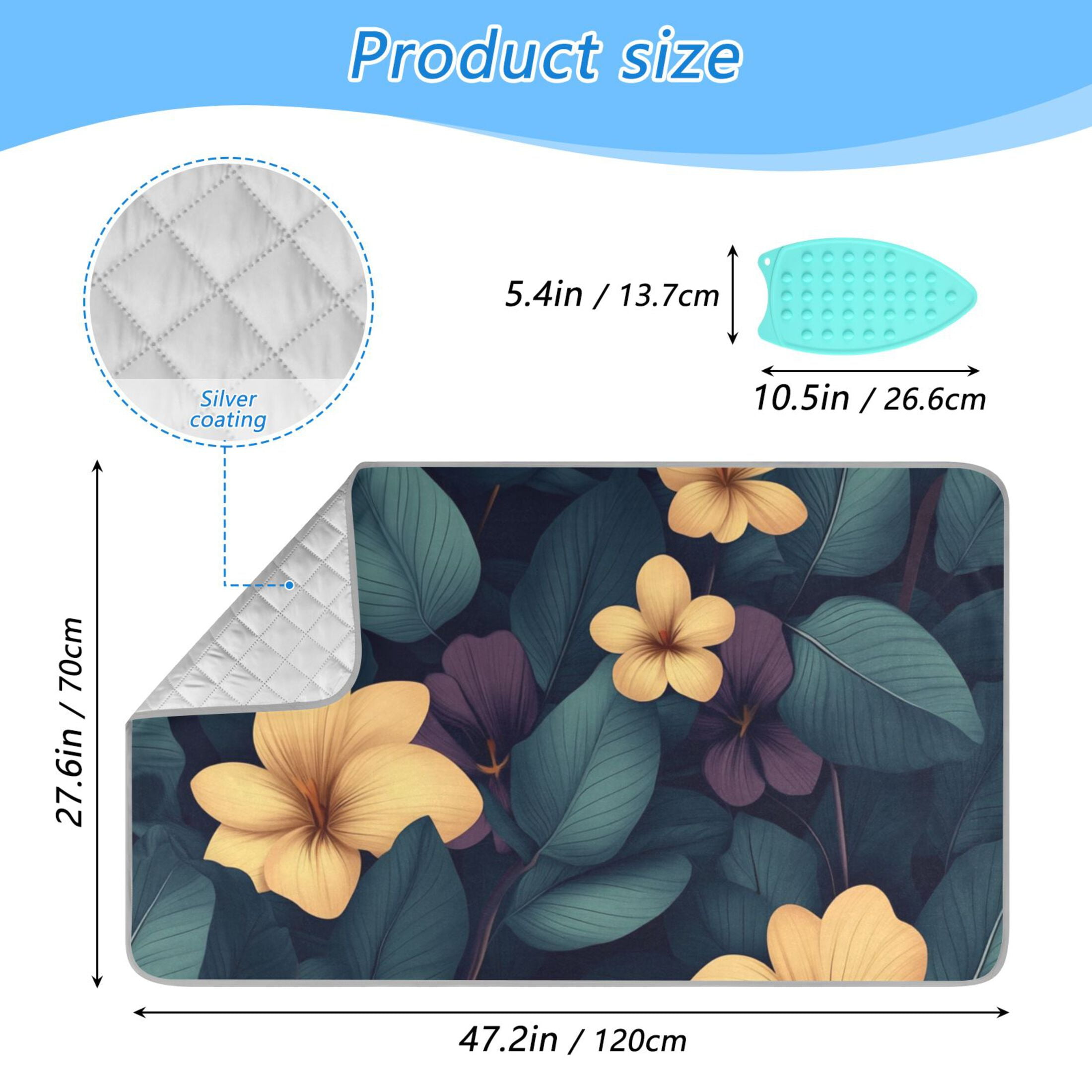 Dark Green Leaves and Yellow Flowers Ironing Mat Blanket for Table Top Travel Portable Ironing Board Pad 47.2x27.6 Inch