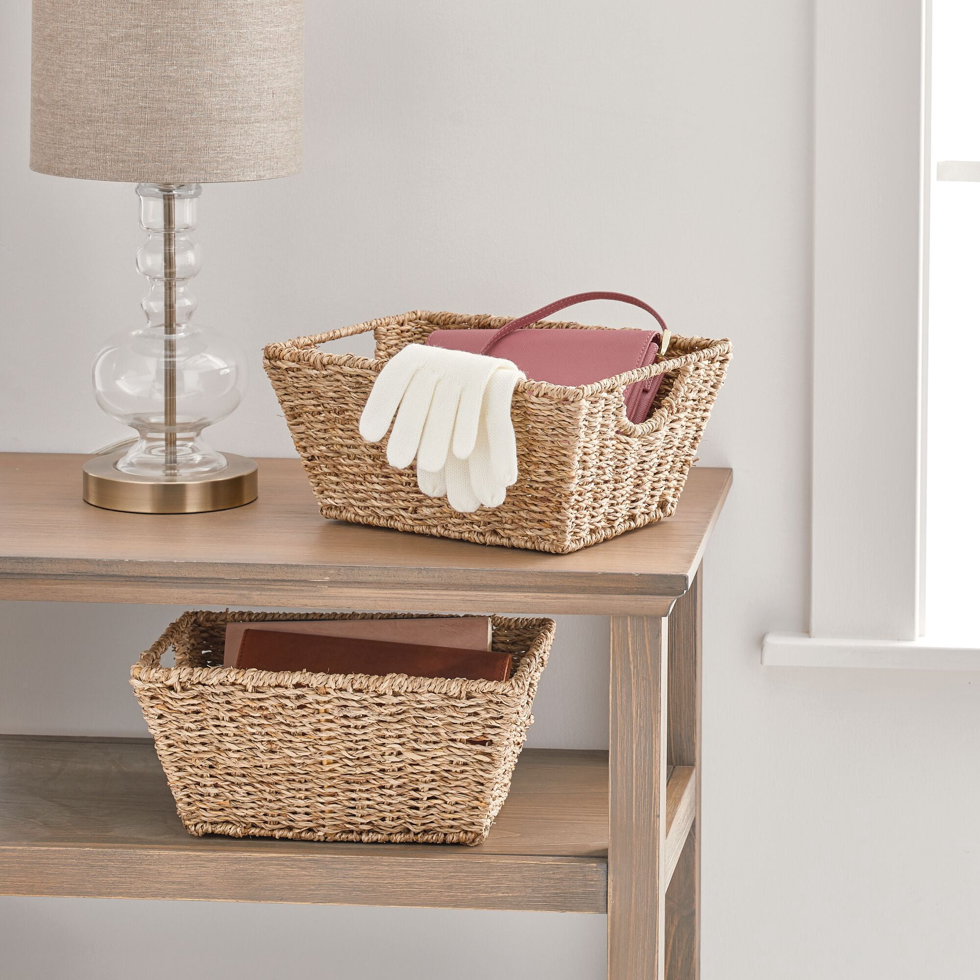 mDesign Woven Seagrass Nesting Kitchen Storage Basket Bins, 4 Pack - Natural/Tan