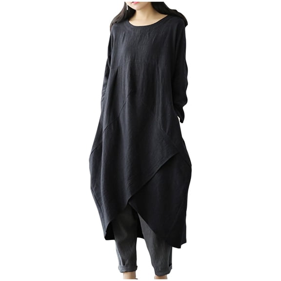 asdoklhq Womens Sweater Dress Short Sleeve Women’s Round Neck Loose Dress Black 5X