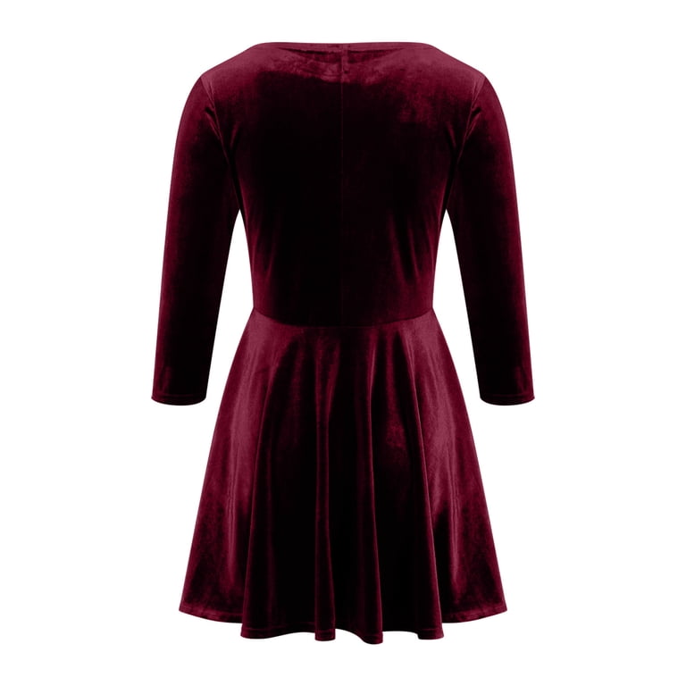 Nfurl Womens Velour Velvet Dresses Elegant Long Sleeve Mini Dress Casual  Crew Neck Swing Dresses Ruffle A Line Dress Cozy Soft Short Dresses