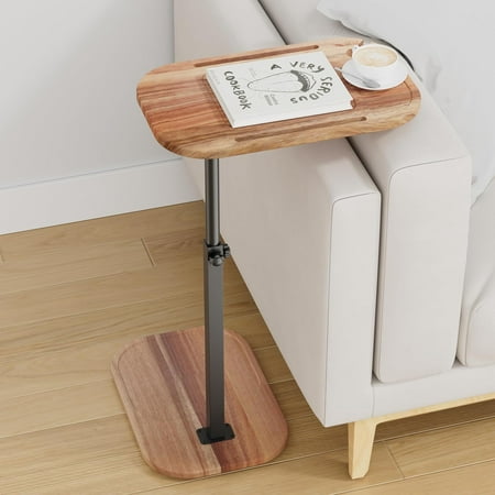 TV Tray Table Adjustable Height Swivel Tray Tables for Couch, Acacia Wood Couch Side Table for Drinks, Snacks and Small Space, C Shaped End Table Couch Arm Table for Sofa, Bed or Chair