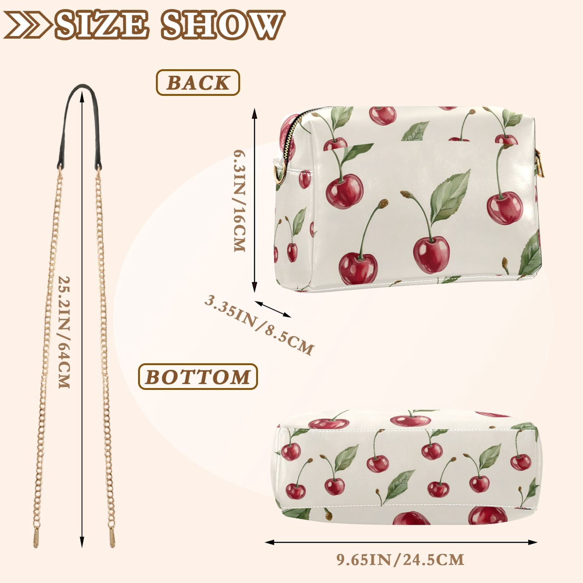 FORMRS Women Crossbody Purse with Chain Strap Vegan Leather Shoulder Handbag, Beige Cherry