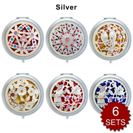 - GOGO 6 Sets/Pack Makeup Pocket Compact Mirror With Gift Box, Best Wedding Bridesmaid Gifts-Silver 6sets
