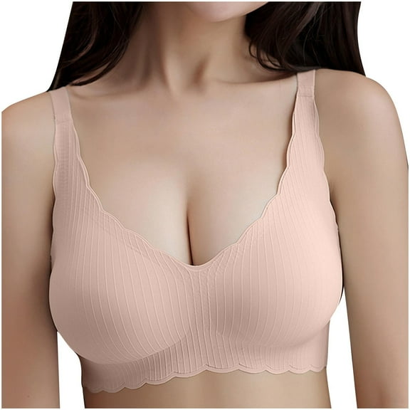 Wancir Fashion Women Large Size Solid Color Wavy Wireless Fixed Cup Gathering Daily Bra
