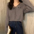 thumbnail image 5 of Pretty Comy Japanese Short V-neck Tie Sweater Autumn New Women's Long-sleeved Loose Knit Top, 5 of 6