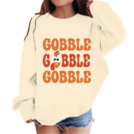 WhouRiu Big Girl s Sweatshirt Letter Prints Long Sleeve Crewneck Tshirt Kids Soft School Athletic Oversized Sweatshirts Beige Sized 10-11