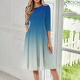 thumbnail image 2 of FrzhBrz Women's Casual 3/4 Sleeve Crew Neck A-Line Dress Trendy Gradient Flare Swing Midi Dresses with Pockets 2025 Spring Fashion, 2 of 5