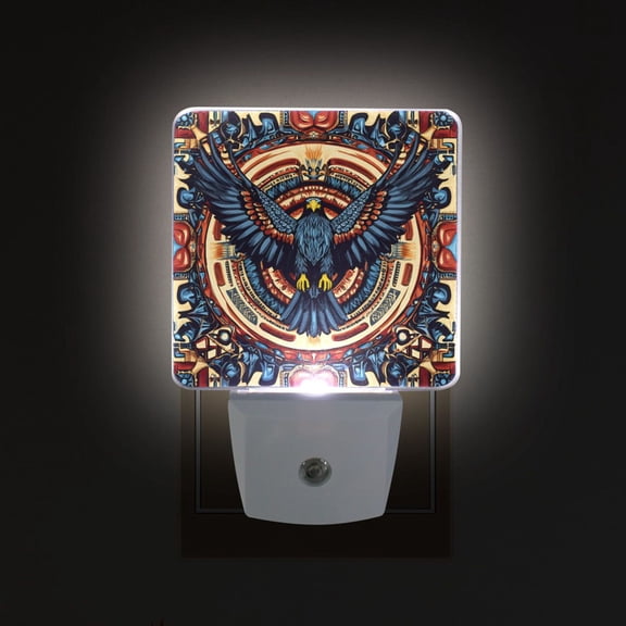 Yayeee LED Night Light for The Home Plug in With Light Sensors 2 Pack, Blue Geometric Eagle