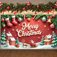 thumbnail image 5 of Red Background Christmas Banner Gold Stars Xmas Display Christmas Stockings Jingle Bells Holiday Backdrop for Family Gathering Holiday Party Photo Backdrop, 5 of 9