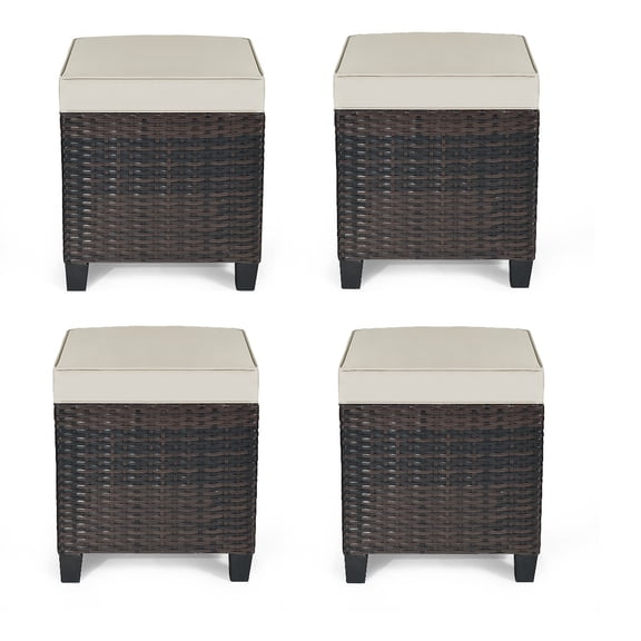 Gymax 4PCS Rattan Ottoman Outdoor Patio Furniture Cushioned Footstool Footrest