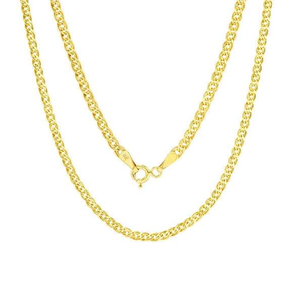 Nuragold 10k Real Yellow Gold Double Cuban Link 3mm Curb Chain Necklace (16"-24") Italian Jewelry for Men & Women