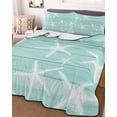 thumbnail image 3 of Quilts Twin-XL Size Bedding Set, Teal Starfish Coastal Lightweight Quilted Comforter, Summer Beach Nautical Ocean Wooden Reversible Bedspread Coverlet with Pillow Covers for All Season, 68" x 98", 3 of 7