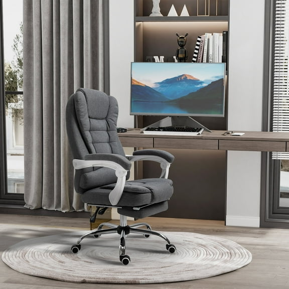 Vinsetto High-Back Executive Office Chair with Footrest, Linen-Fabric Computer Chair with Padded Armrests, Ergonomic Office Chair, Gray