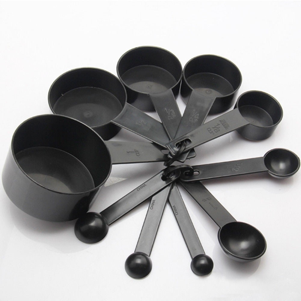 Measuring Cups and Spoons Black 8pc Set MADE IN THE USA Anti-Spill Heavy  Duty