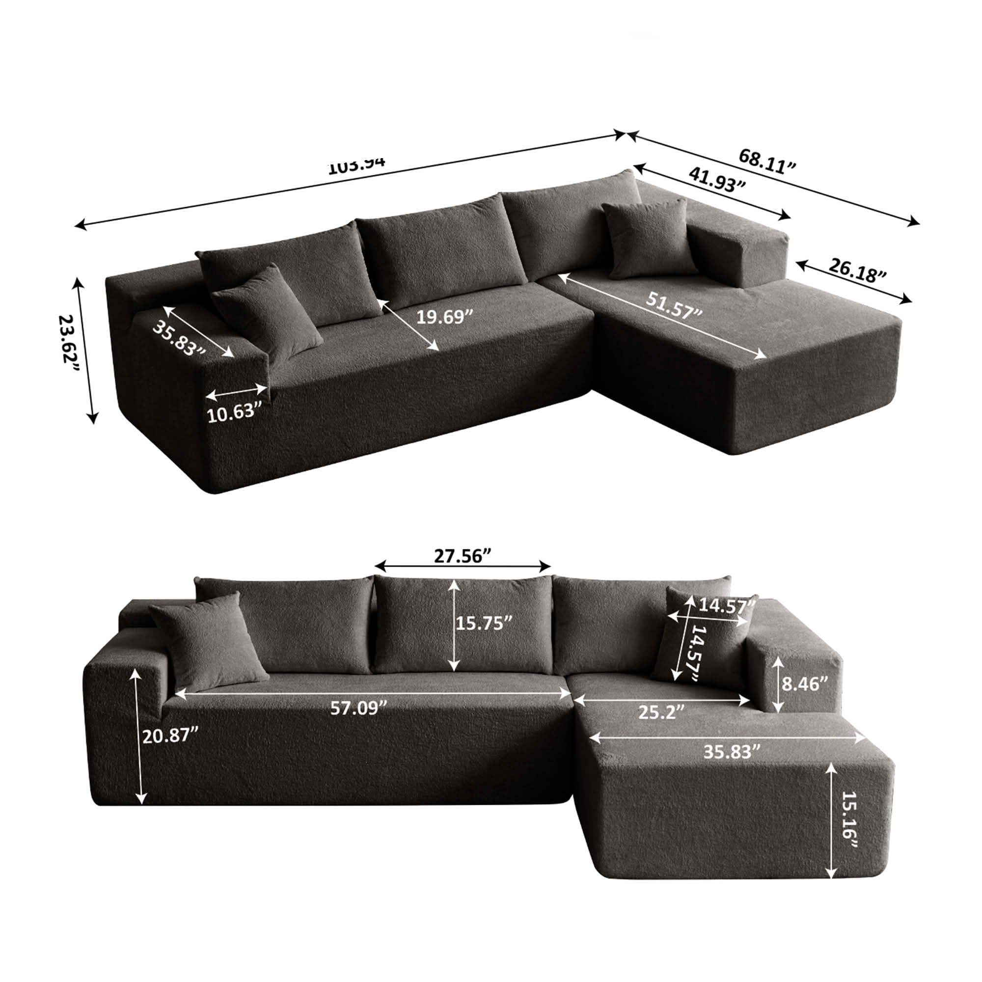 MAYEERTY 104" Cloud Sectional Couch with L-Shape Chaise, Modern Modular Sofa with Deep Seat, Upholstered Couches with Back Cushion for Living Room Bedroom, No Assembly Required