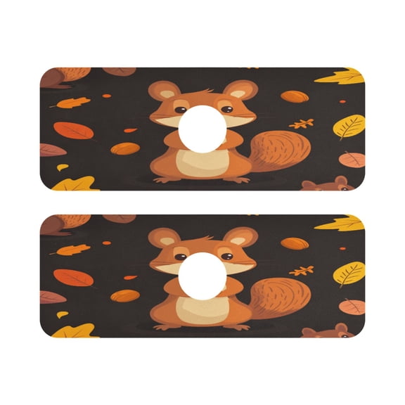 Squirrel Pattern Quick Dry Silicone Algae Faucet Pad 14.7x5.4in 2 Pack Absorbent Mat for Kitchen Sink, Bathroom Countertop