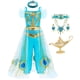 thumbnail image 1 of Vestido de princesa Jasmine para niñas, disfraz de Aladdín, trajes de tul tradicionales árabes para Halloween, juego de rol Fivean unisex, 1 of 2