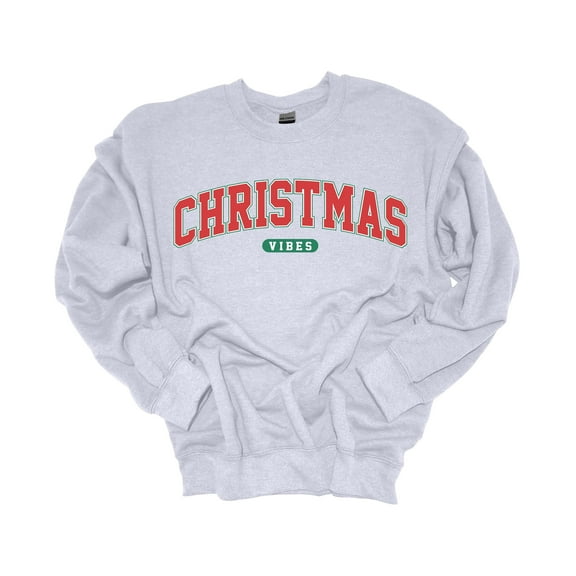 Trenz Shirt Company Christmas Sweatshirt Christmas Vibes Merry Christimas Crewneck Sweatshirt-Ash Grey-4xl