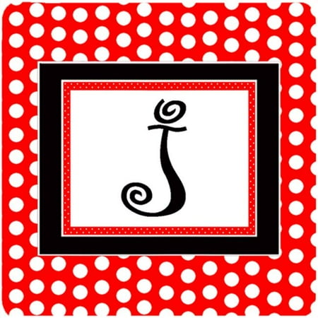 

Monogram - Red Black Polka Dots Foam Coasters Initial Letter J Set - 4