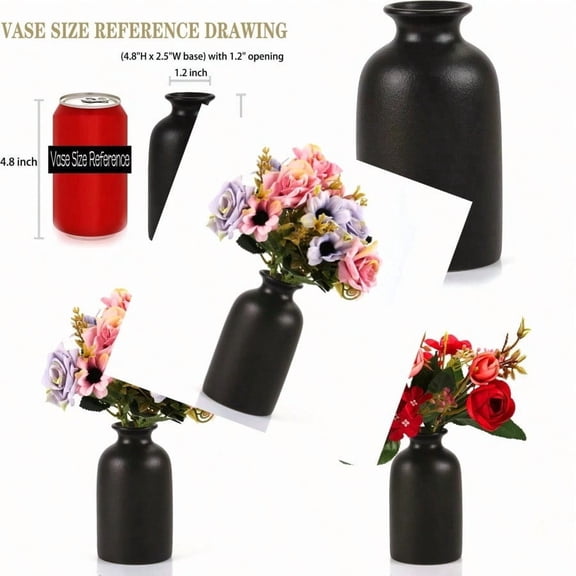 Ceramic Black Small Vase Dry Flower Vases Minimalism Style for Modern Table Shelf Fit Fireplace Bedroom Kitchen Living Room Home Decor Black Small