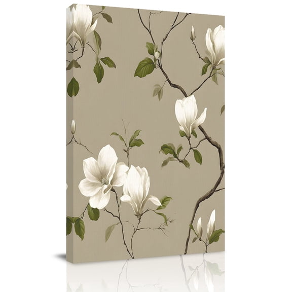Canvas Wall Art Vintage Floral Canvas Art Print Magnolia Flowers Branches Rustic Botanical Brown Pictures Wall Decor for Living Room Bedroom Artwork Decorations Stretched Framed Ready to Hang 12"x18"