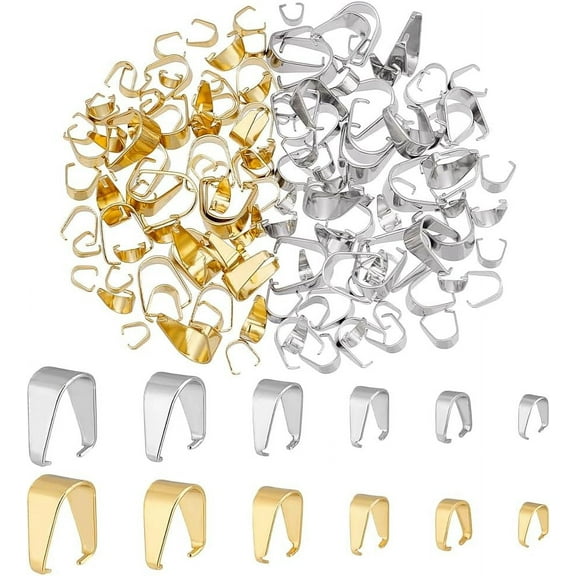 Stainless Steel Snap on Bails Golden & Stainless Steel color 6~13.5x5~13.5x2.5~6.5mm Pin: 0.5~1.1mm 148pcs/set