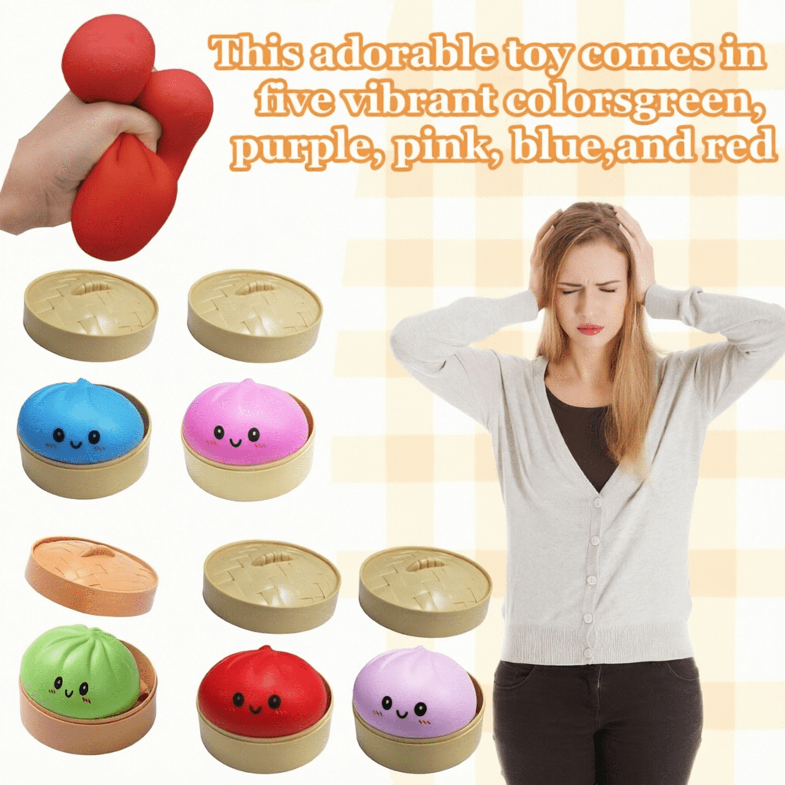 Glitter Dumpling Squeeze Toy, Squishy Dumpling with Mystery Steamer Box, Stress and Anxiety Relief Sensory Toy for Adults, Non-Edible, Random Color