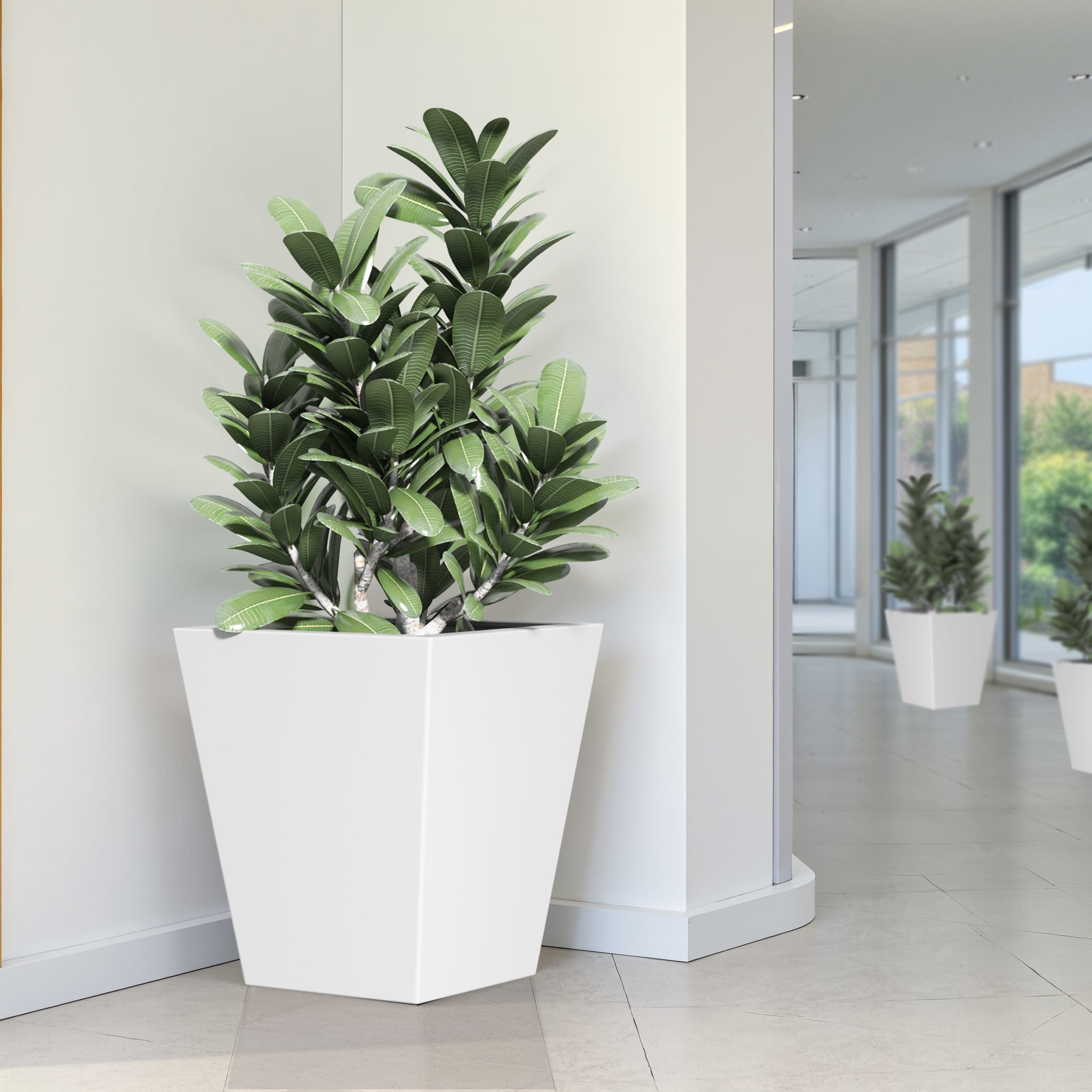 MAYEERTY 22"H Metal Tapered Planter, Large Plant Pot with Drainage Hole & Rubber Plug for Patio, White