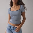thumbnail image 2 of CAIVO Women Shirts Casual Lady U Neck Striped T Shirt Short Sleeve Stylish Tops, 2 of 5