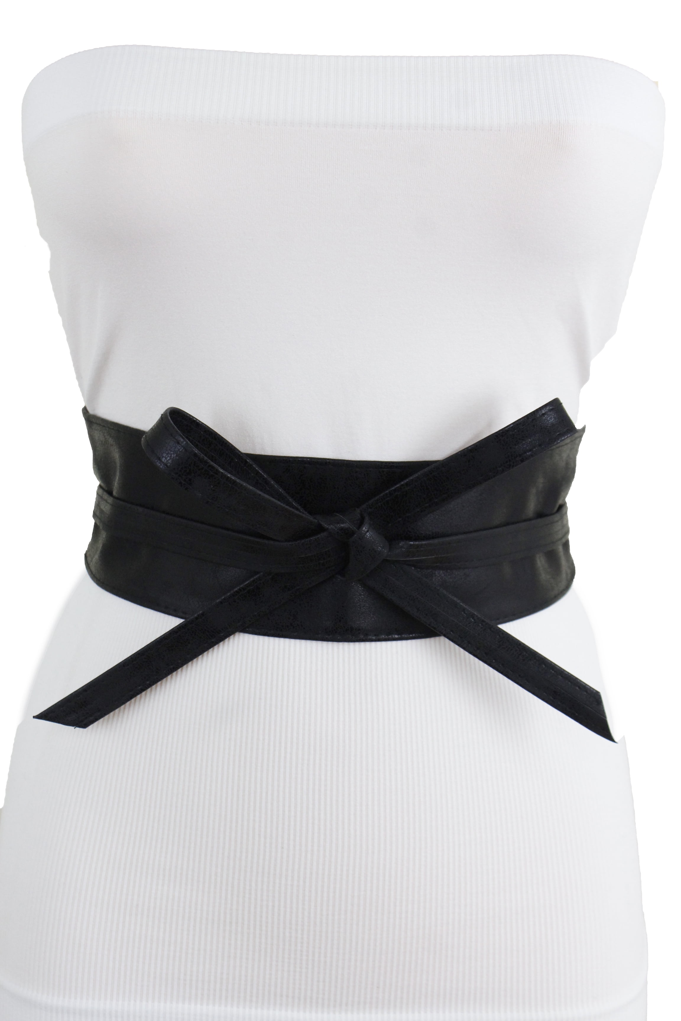 Alwaystyle4You Women Black Metallic Shiny Black Faux Leather Wrap