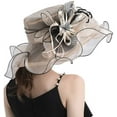 thumbnail image 4 of Women Hats Organza Butterfly Decoration Wide Brim Occasion Event Derby Church Dress Sun Hat, 4 of 5