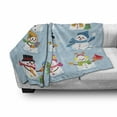 thumbnail image 3 of Snowman Soft Flannel Fleece Blanket, Cartoon Happy Design of Christmas Characters Arranged Playing Ornamenting, Cozy Plush for Indoor and Outdoor Use, 50" x 60", Pale Blue Multicolor, by Ambesonne, 3 of 6