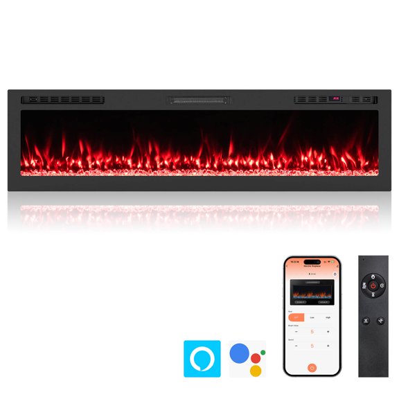 Costway 68” Smart WiFi Electric Fireplace, Work with Alexa & Google Assistant, 12H Timer