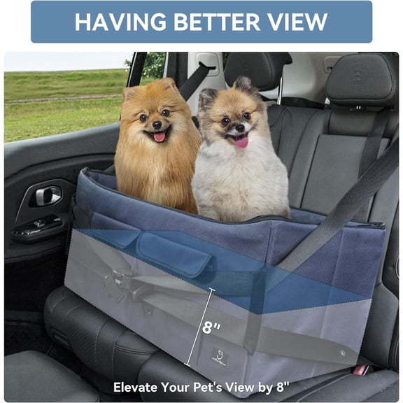 Dog Car Seat for Medium/Large Dog or 2 Small Dogs, Booster Car Seat with Storage Bags and 2 Seat Belts, Pet Seat for Dogs Under 55 lbs