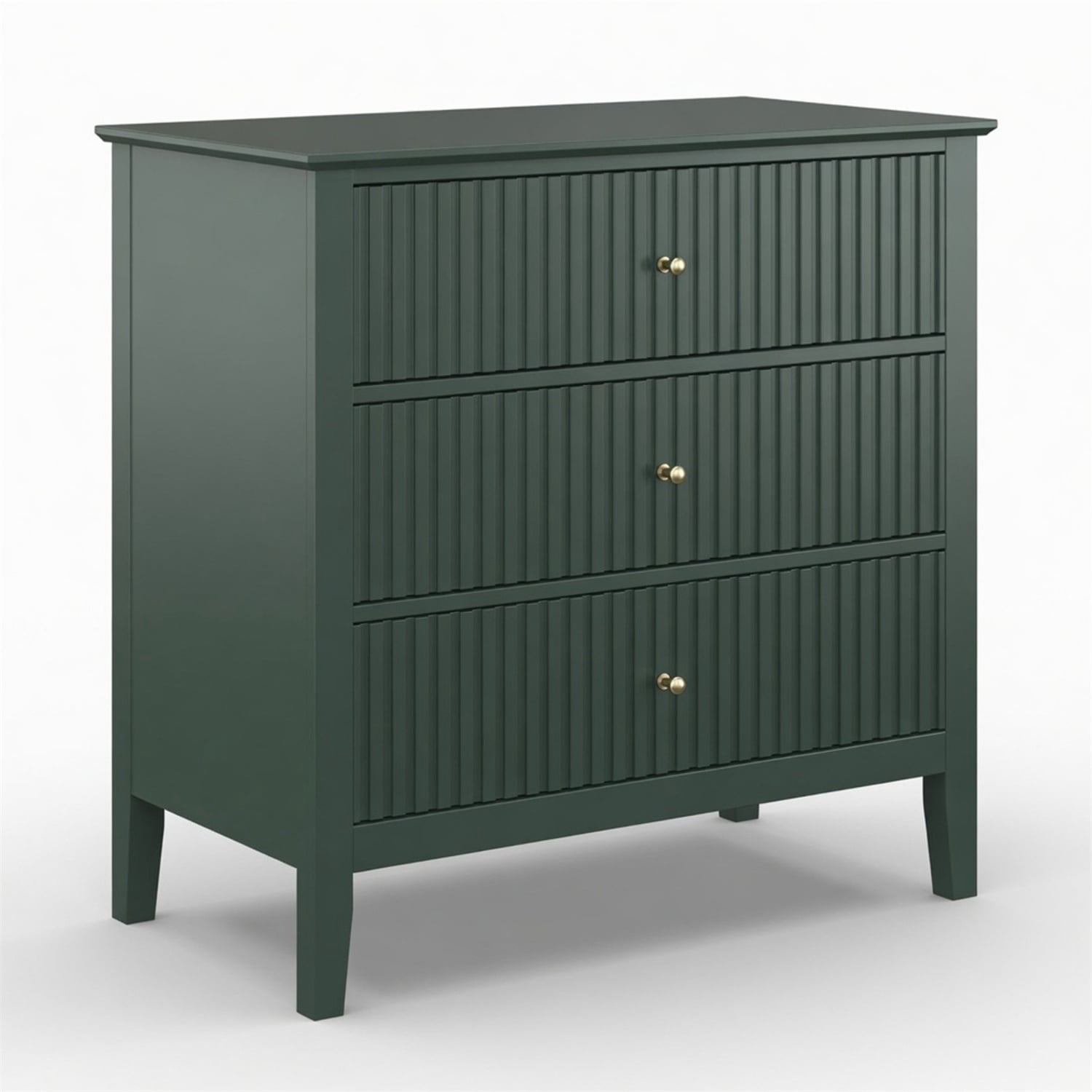 Hommoo 32"W Wooden Fluted 3-Drawer Nightstand, Large Modern Bedroom End Table, Green