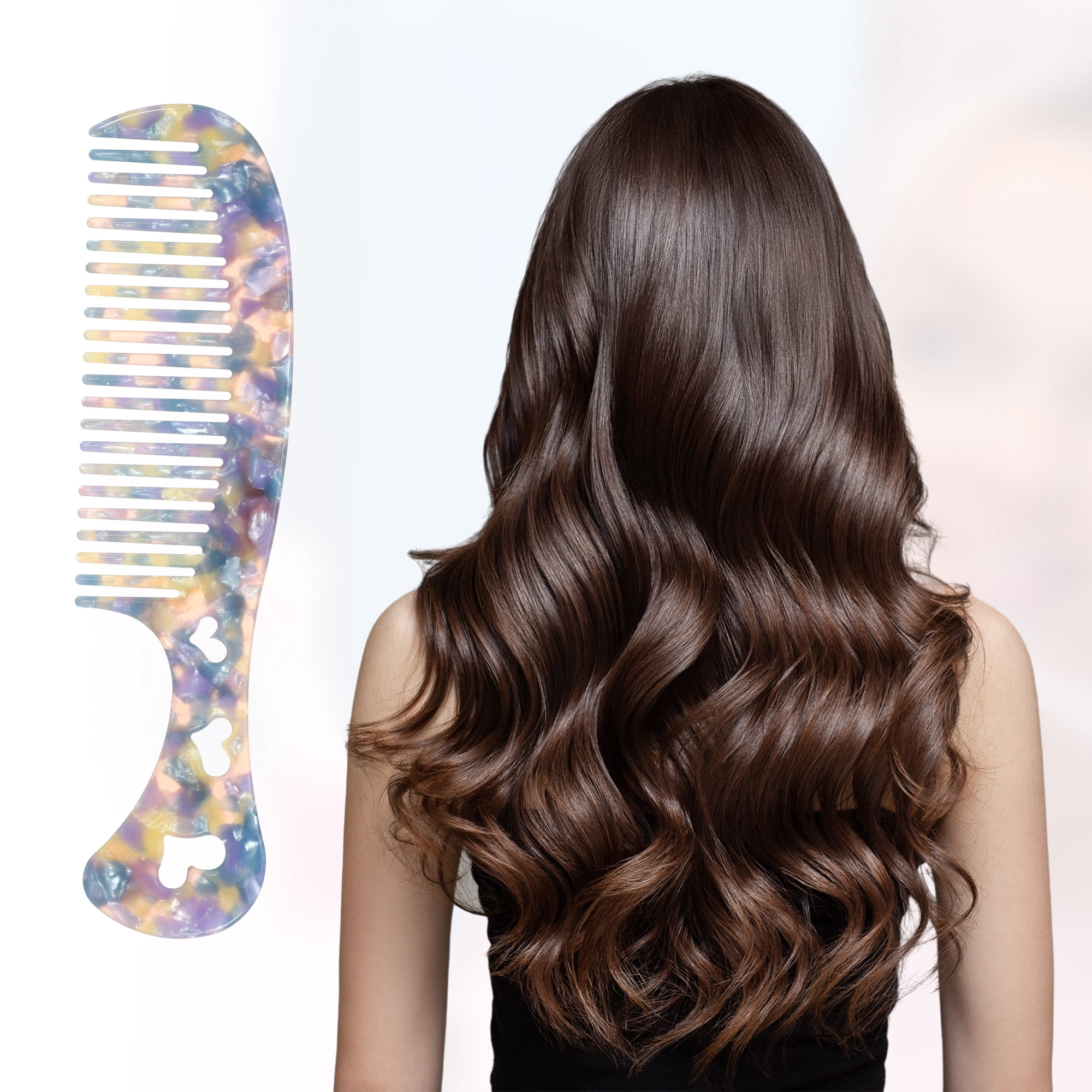 Unique Bargains 1Pc Women Heart Style Handheld Wide Tooth Comb Purple