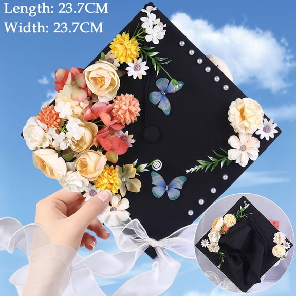 Gecau Graduation Cap Flower Decoration Silk Flower Hair Clip Set for Mortarboard Party Photography Ceremony Keepsake Accessory and Gift for Graduates