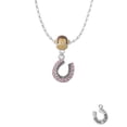thumbnail image 2 of Delight Jewelry Silvertone Beaded Pink Crystal Horseshoe with Good Luck Mia Monkey Charm Necklace, 2 of 4