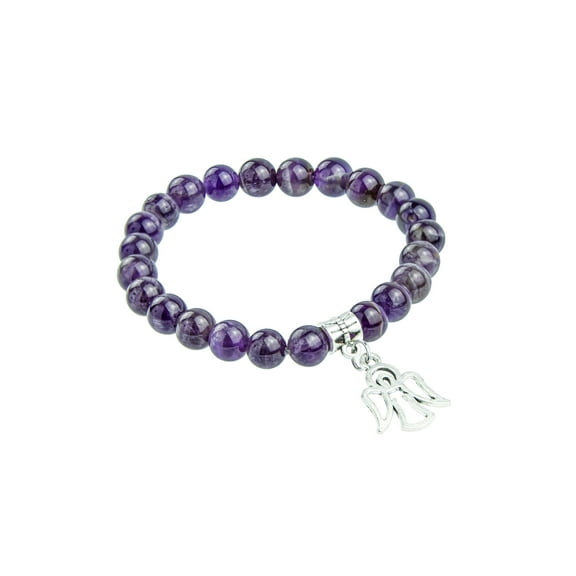 Sunflower Garden Purple Amethyst Beaded Bracelet with Angel Charm