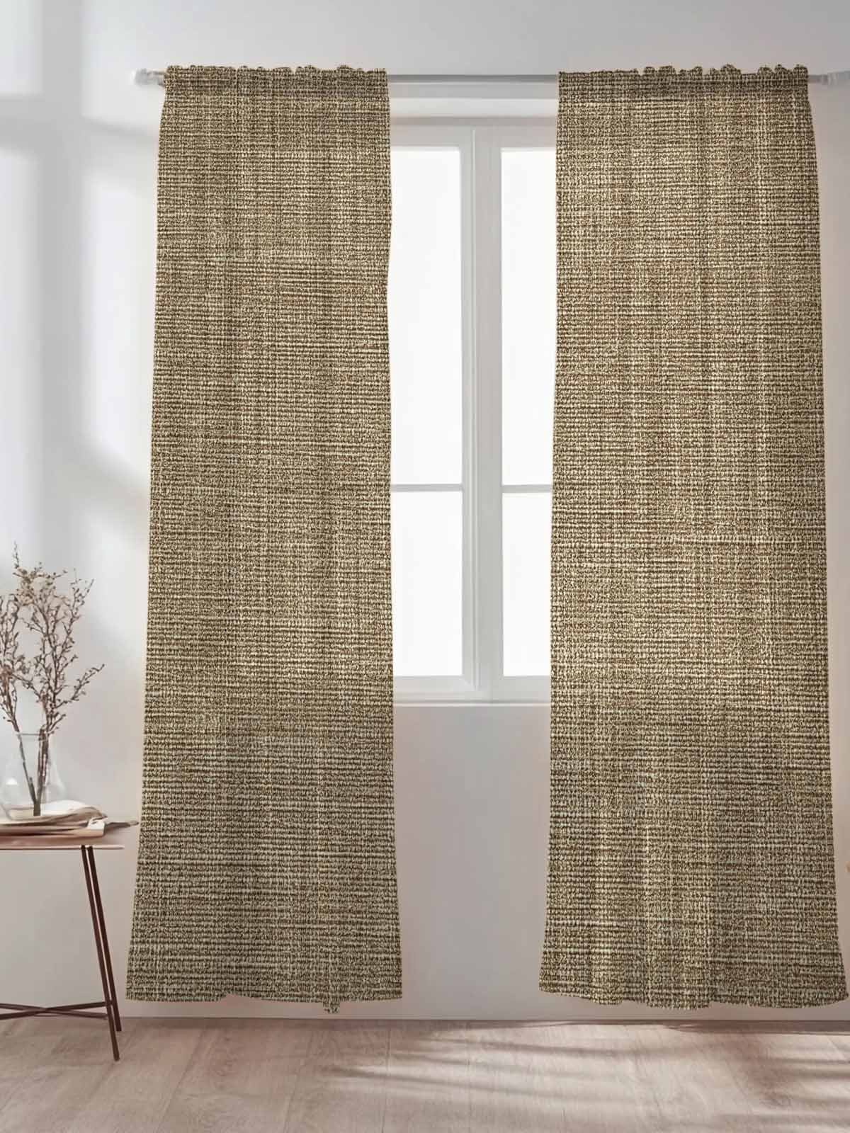 Brown Linen Sheer Curtains 96 Inch Long 2 Panels, Farmhouse Pure Color Country Vintage Light Filtering Rod Pocket Semi Sheer Curtains, Sheer Voile Drapes for Living Room Bedroom, 52"x96"