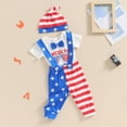 thumbnail image 3 of Okbabeha My First 4th of July Outfit Baby Boy Fourth of July  one-piece  Romper+American Flag Overall Pants+Knot Hat Clothes Set, 3 of 7