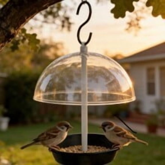 Adjustable Dome Bird Feeder for Outdoors Hanging, Metal Tray with Rain Proof Cover, Large Capacity Wild Bird Feeder for Cardinals Bluebirds, Squirrel Proof Seed Feeder