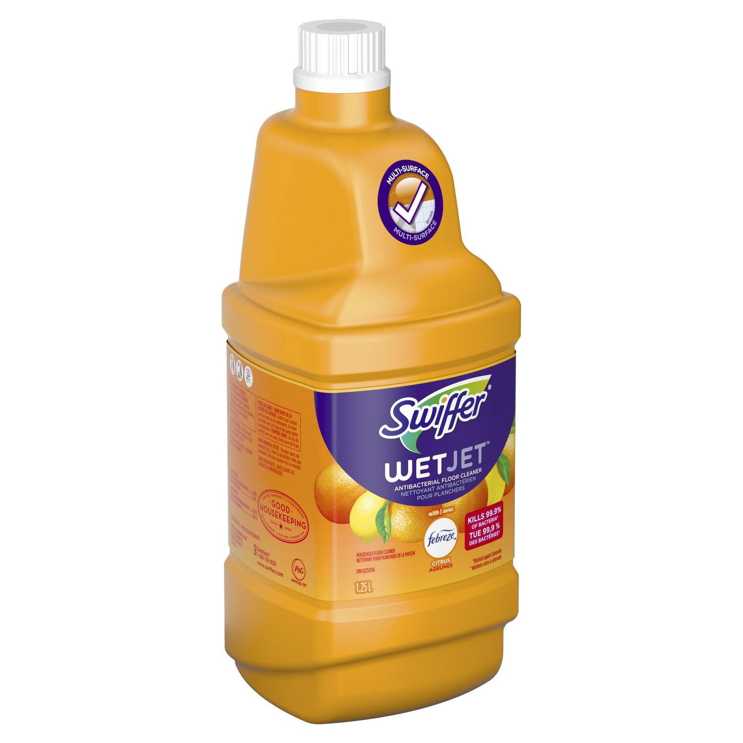 Swiffer WetJet Multi-Purpose Floor and Hardwood Liquid Cleaner Solution Refill, with Febreze Sweet Citrus & Zest, 1.25 Litres