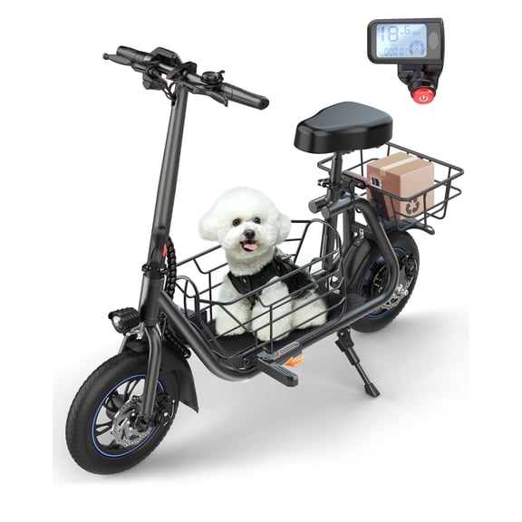 MIHOVER 2024 Electric Bike with Basket for Pet, 3 Riding Modes Foldable Electric Scooter for Adults UL2272 Certified - up to 20 Miles 18.6MPH
